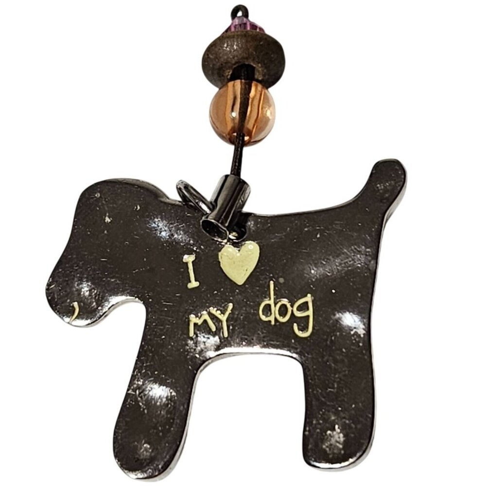 Dog Shaped Metal Pendant Bead Accents Engraved Keychain DIY Jewelry Animal Lover